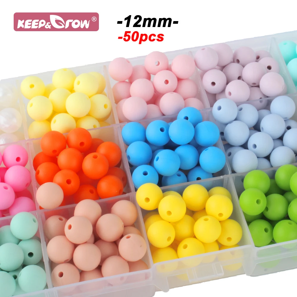 50Pcs 12mm Baby Silicone Beads BPA Free Baby Round Beads Teether Teething Pearl Ball Food Grade For Necklace Pacifier Chain Toys