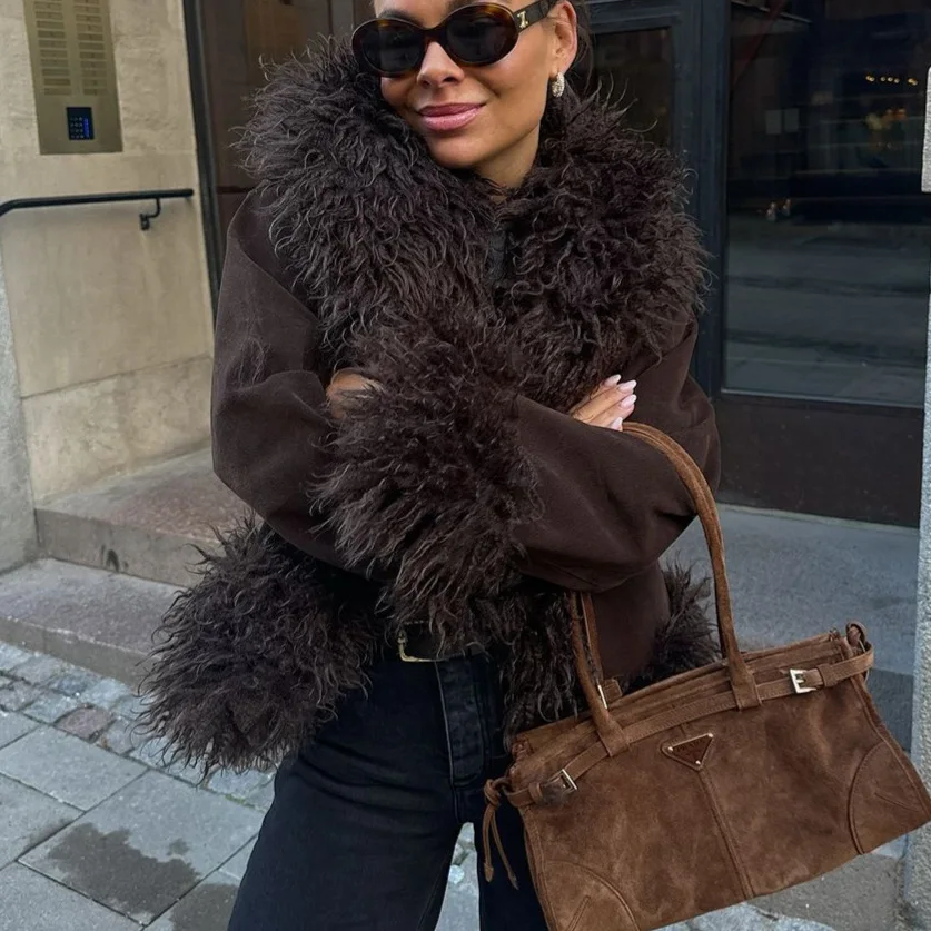 

Женская облегающая плюшевая куртка High Sense в европейском и американском стиле, искусственное пальто Мао, теплая верхняя одежда для женщин