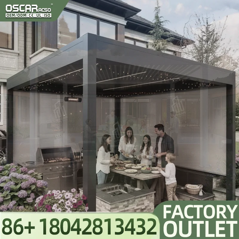 Exterior Motorized Louvered Sun Shade Kit for Balcony and Garden Eco Friendly Outdoor Shelter in European Regions Pergola