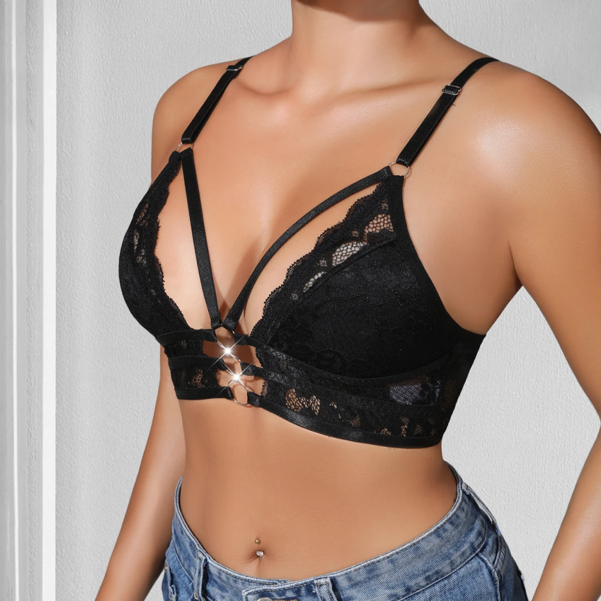 1 قطعة نمط الموضة لا وسادة المرأة مثير بروتيل تنفس مثير الملابس الداخلية المثيرة ملابس داخلية للحفلات الدبابات سترة الإناث الأسود الأزهار #5