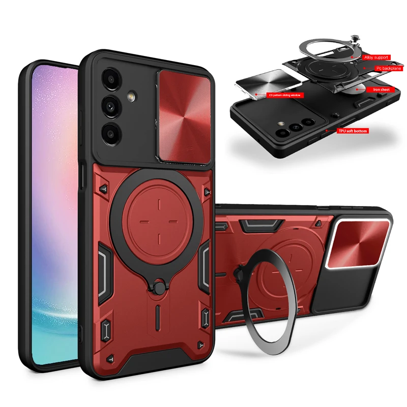 

Ring Stand Rotating Slide Camera Lens Military Grade Armor Case For Samsung Galaxy A35 A32 Lite A33 A34 A32 5G 4G Phone Cover