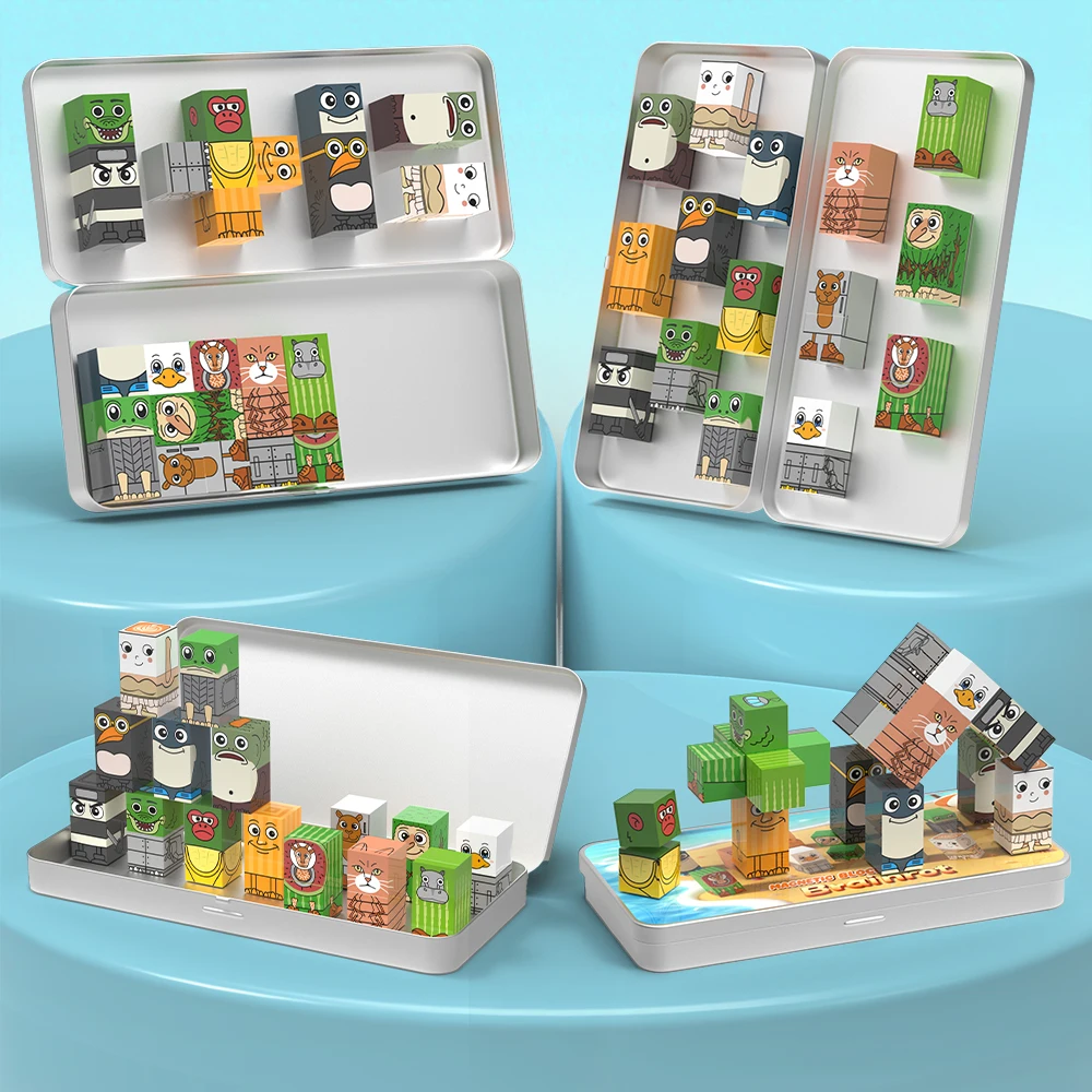 Italiaanse Brainrot Mini magnetische blokken met draagbare ijzeren doos, Tralalero Tralala figuren magnetische reisbouwstenen