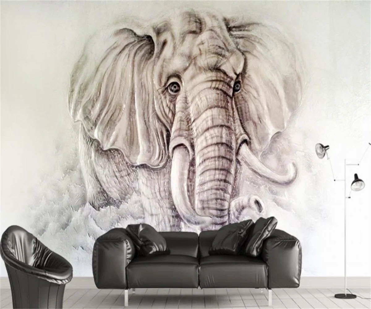 

Hotel tooling wallpaper custom 3D wall sticker mural 3D three-dimensional golden embossed elephant background wall mural papel