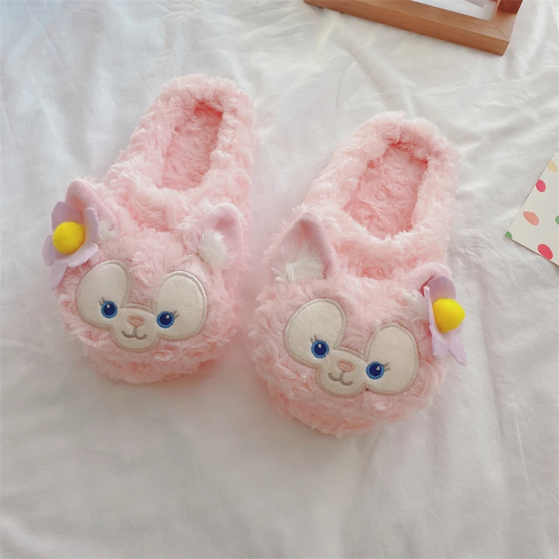 Cute Girly Slippers Pink Foxes Home Indoor Non-slip Women Girl Lovely Plush Slippers Sweat Cotton Shoes Kawaii Flat Lady Shoes