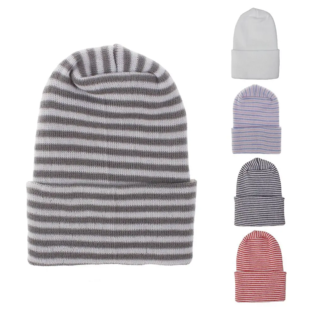 Topi rajut sifon untuk bayi, topi Beanie Rumah Sakit bergaris, topi bayi baru lahir warna polos lembut, topi Nursy barang nyaman, properti foto