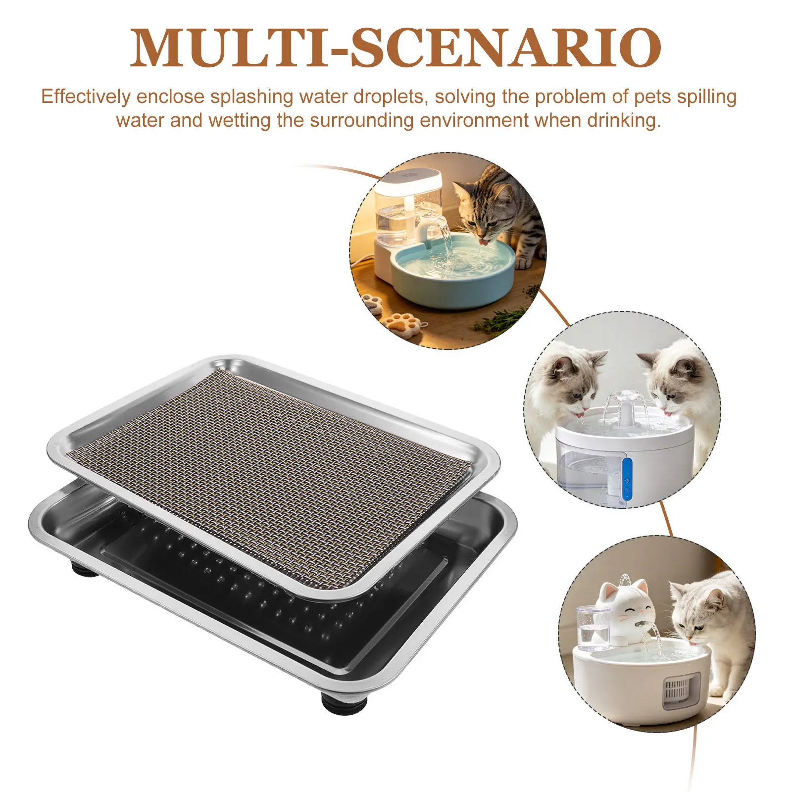 

Stainless Steel Pet Fountain Drip Tray With Feet Spill Catcher Reservoir Base Drain Mat Splash Guard For Cat Water Fountains