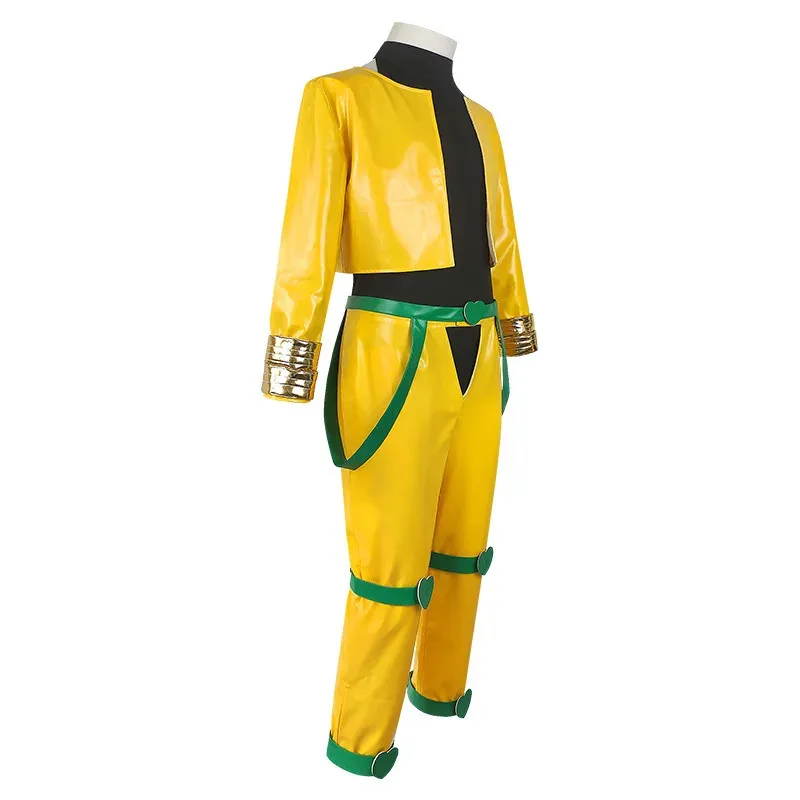 

Anime Dio Brando Cosplay Costume JoJo's Bizarre Adventure Halloween Man Yellow Leather Coat Pants Lined Uniform Suit jk;6