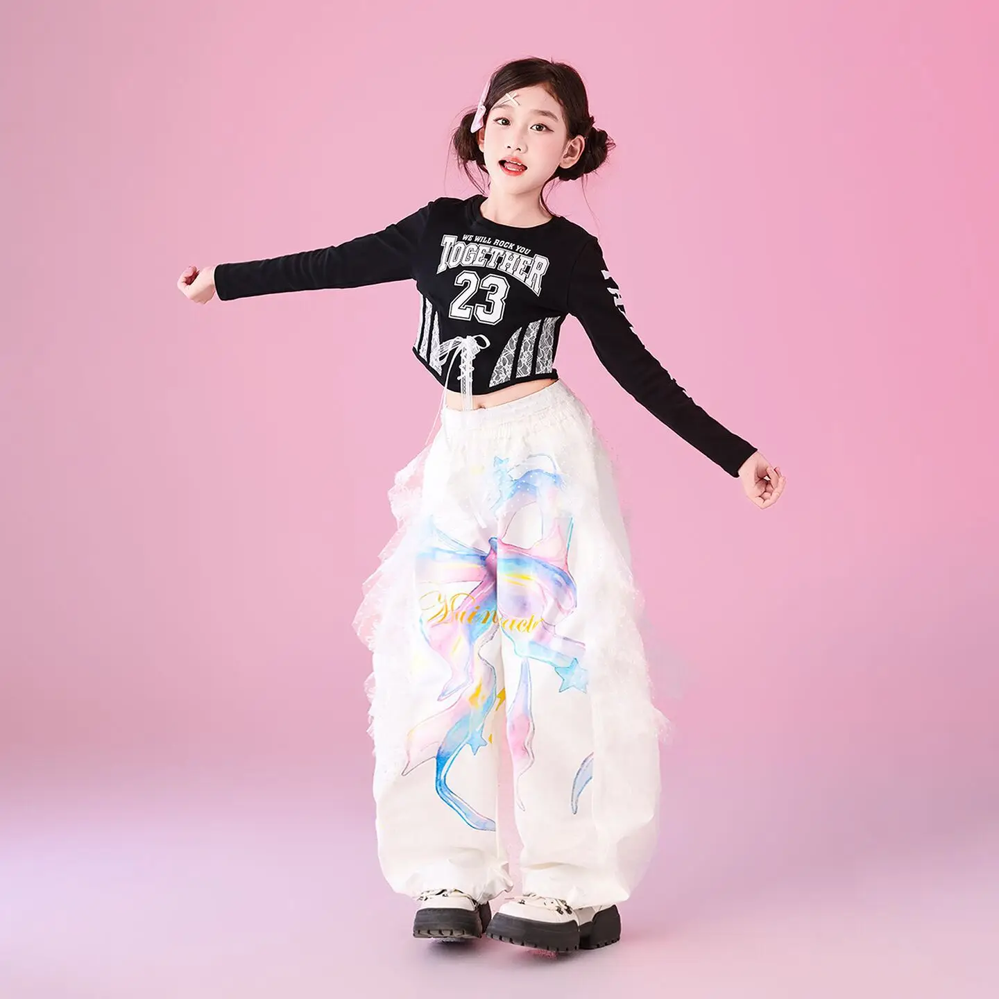 

Kids K-pop Outfit Girls Jazz Dance Performance Costume Sequins Top Hip Hop Pants Child Ballroom Dance Clothing