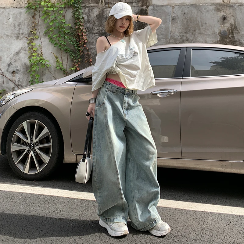 

Korean Style Natural Playful Refreshing Denim Bent Knife Light Bulb Jeans 2025 Trendy Casual High Waist Bootcut Jeans