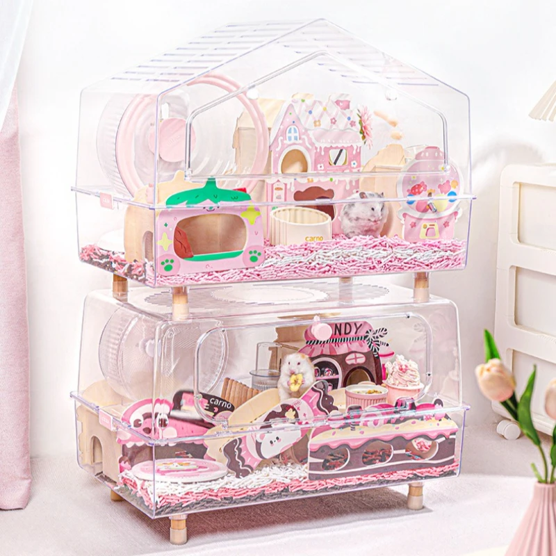 

TV Pro Hamster Cage High Definition Transparent View Habitat for Hamsters Reptile and Small Pet Villa Landscape Design Enclosure