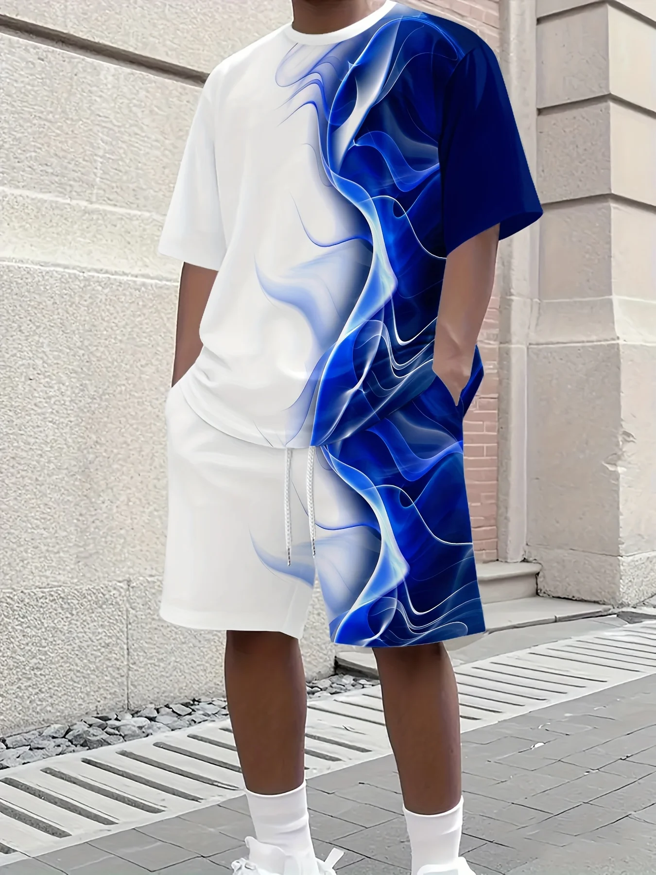 Men's Summer 3D Printed Short Sleeved  Casual Party Clothing, Hip-hop Street Style T-shirt and Shorts Set