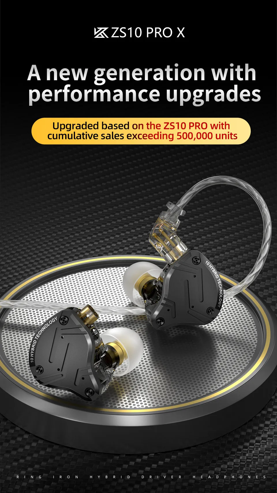 KZ ZS10 PRO X Verbesserte 1DD+4BA Hybrid-Treiber-HiFi-In-Ear-Kopfhörer mit 0,75 mm 2-Pin-Kabel für Audiophile-Musiker DJ – Detail 1
