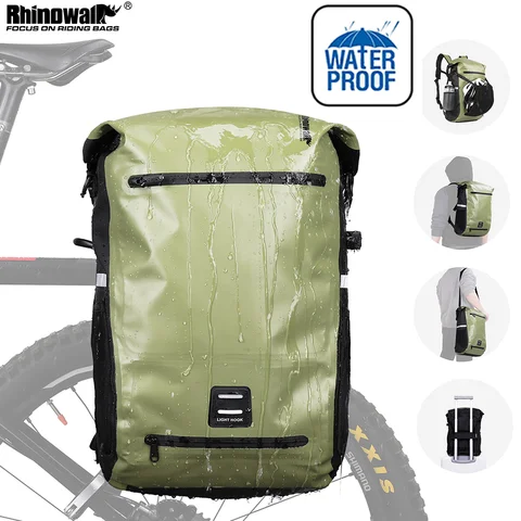Rhinowalk Bike Side Bag Waterproof 22L Cycling Backpack Trunk Bag Green Bicycle Travel Back Rear Pannier Bag Hold Laptop 15Inch