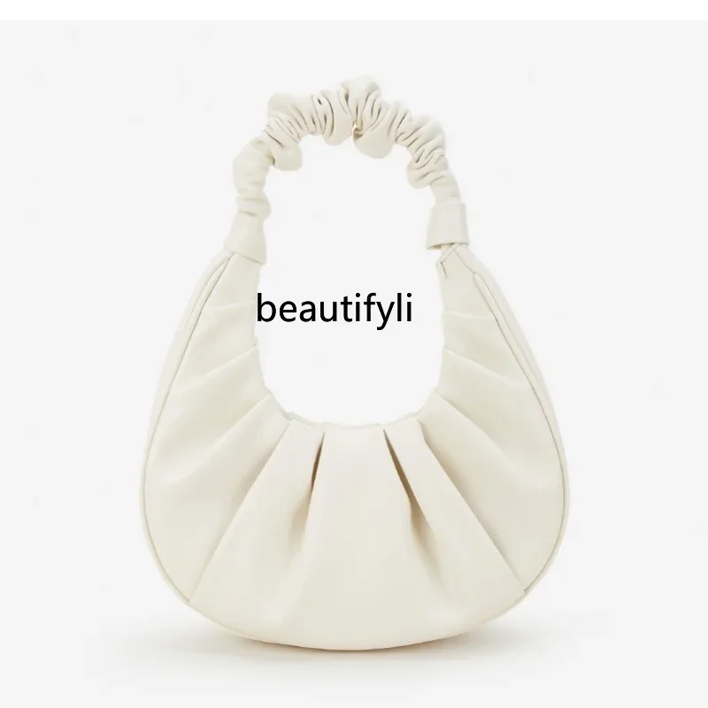 yj Summer New Women's Pleated Crescent Handbag Gentle Style Underarm Bag Fashion Women's Bag