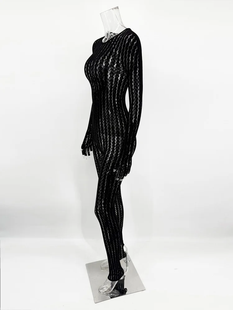 Tossy Durchsichtige Sexy Schwarze Overalls Weibliche Wrap Aushöhlen Patchwork Gedruckt Sommer frauen Hosen Dünne Mode Strampler 2025 – Detail 4