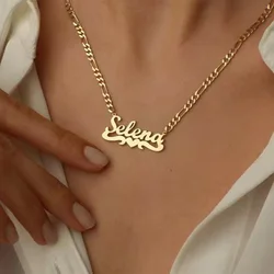 Custom Name with Heart Necklace Stainless Steel Figaro Nameplate Pendant Necklace for Women Men Best Birthday Gifts Jewelry