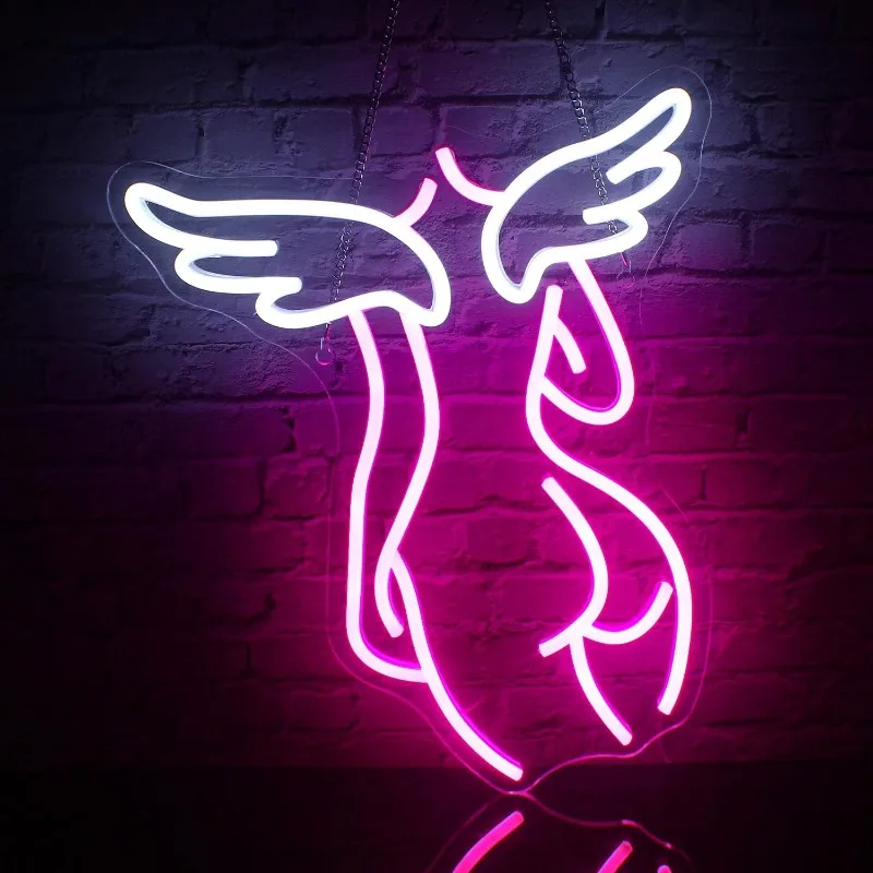 

XM Lady Back Neon Sign, Pink White Sexy Neon for Wall Decoration USB Glowing Sign Men's Cave Beer Bar Birthday Party Decoration