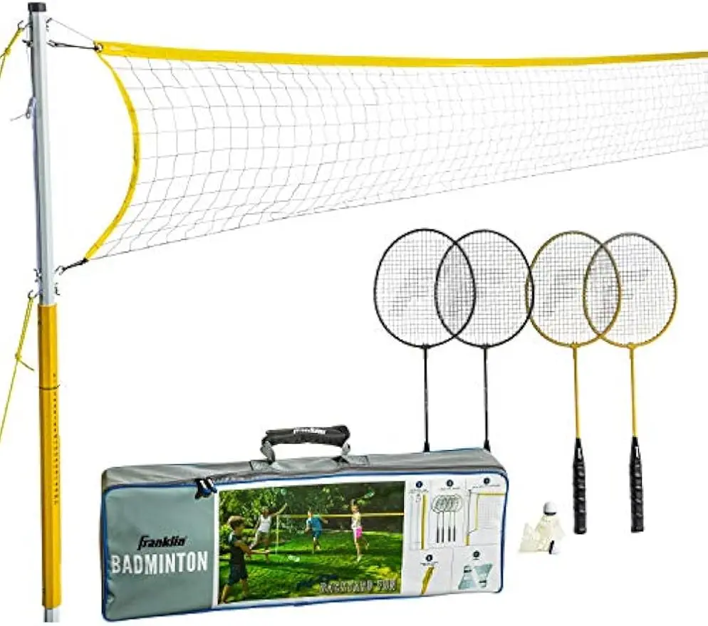 

Complete Badminton Set with Portable Net, 4 Rackets, and Accessories for Outdoor Family Fun