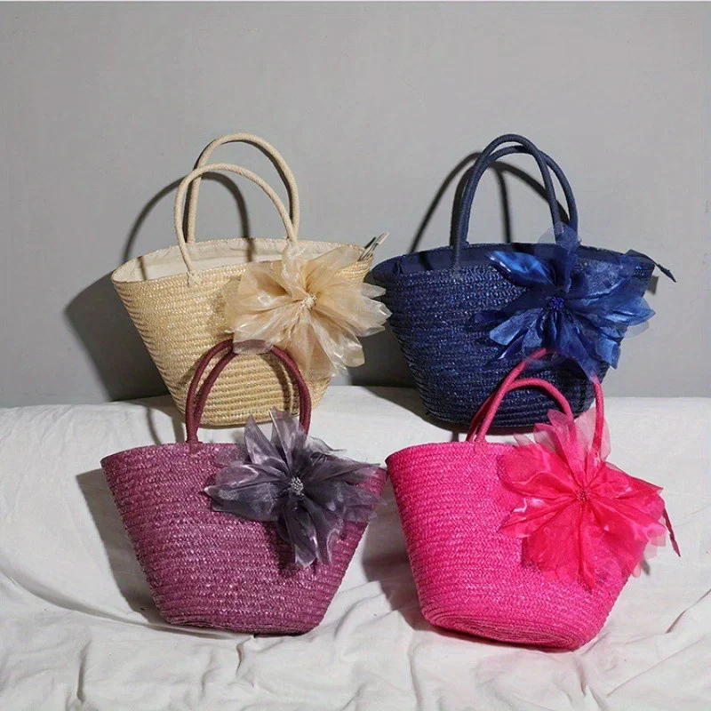 

Summer Beach Handmade Woven Portable Bag Ladies Straw Square Basket Vintage Tote
