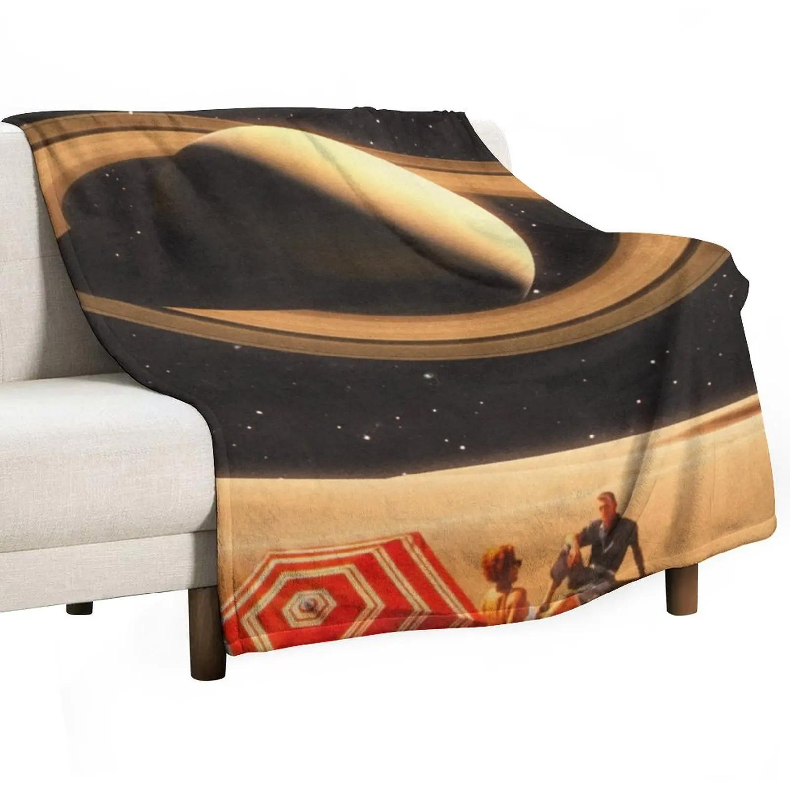 Space Date - Retro-Futuristic Sci-Fi Romantic Desert Themed Collage Artwork Design Throw Blanket wednesday anime Blankets