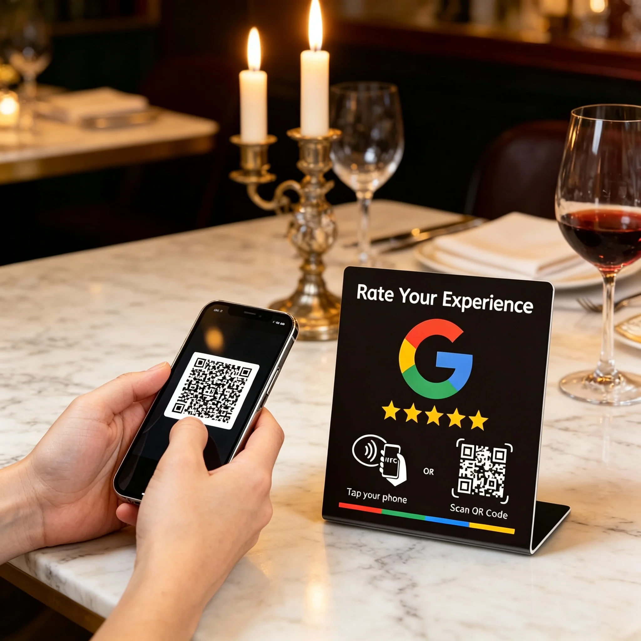 Programmable NFC Review Card NTAG215 13.56MHz Dynamic QR Code Adjustable Table Stand for Restaurant Customer Feedback