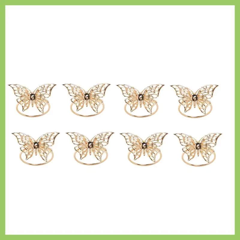 

Набор из 8-х колец для салфеток с золотыми бабочками, держатели для салфеток для свадебного банкета, ужина, декор, пользу