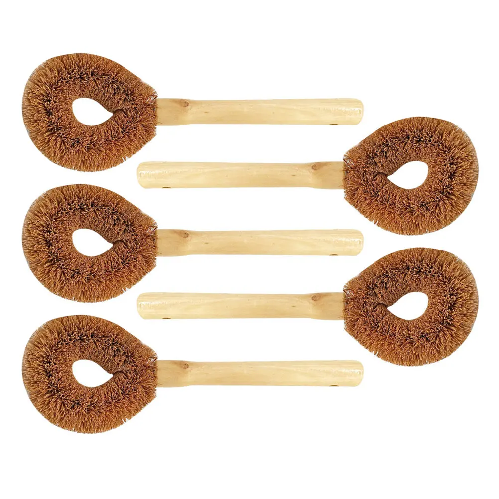 5Pcs Wooden Handle Pot Brush Dish Scrub Brush for Kitchen Cleaning Tough Stains on Pans Pots Bowls Cups Efficient Dishwashing