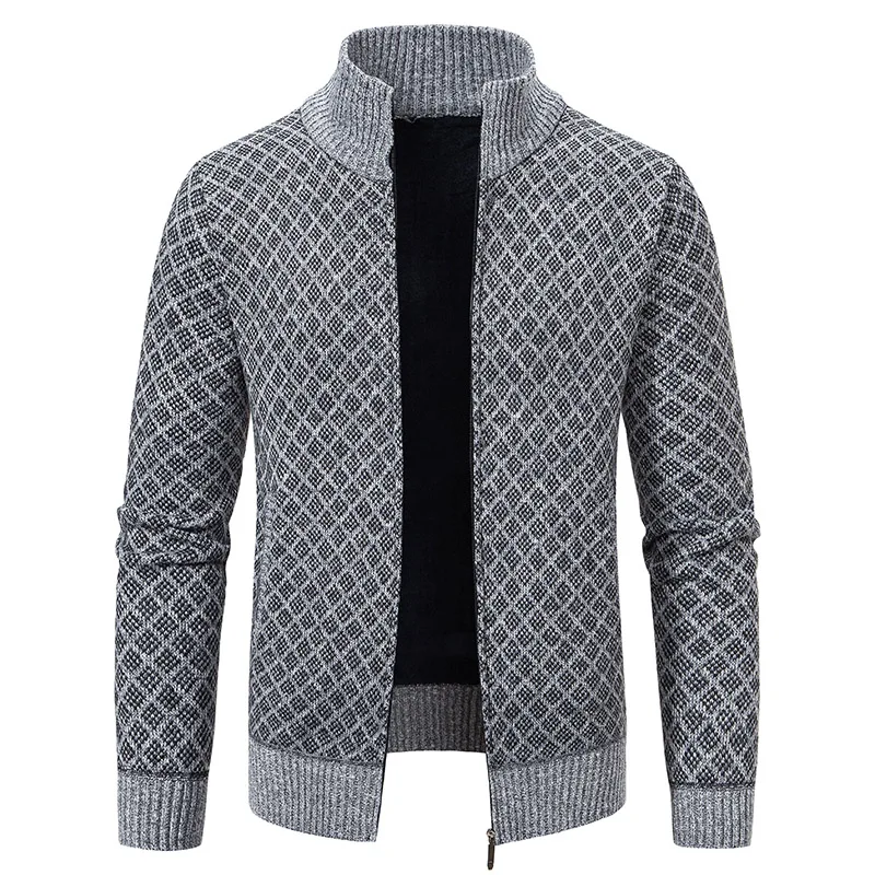 

Men's Knitted Cardigan Coat Korean Slim Fit Trendy Sweater Autumn Winter Zip Up Mens Fleece Lined Top Clothing