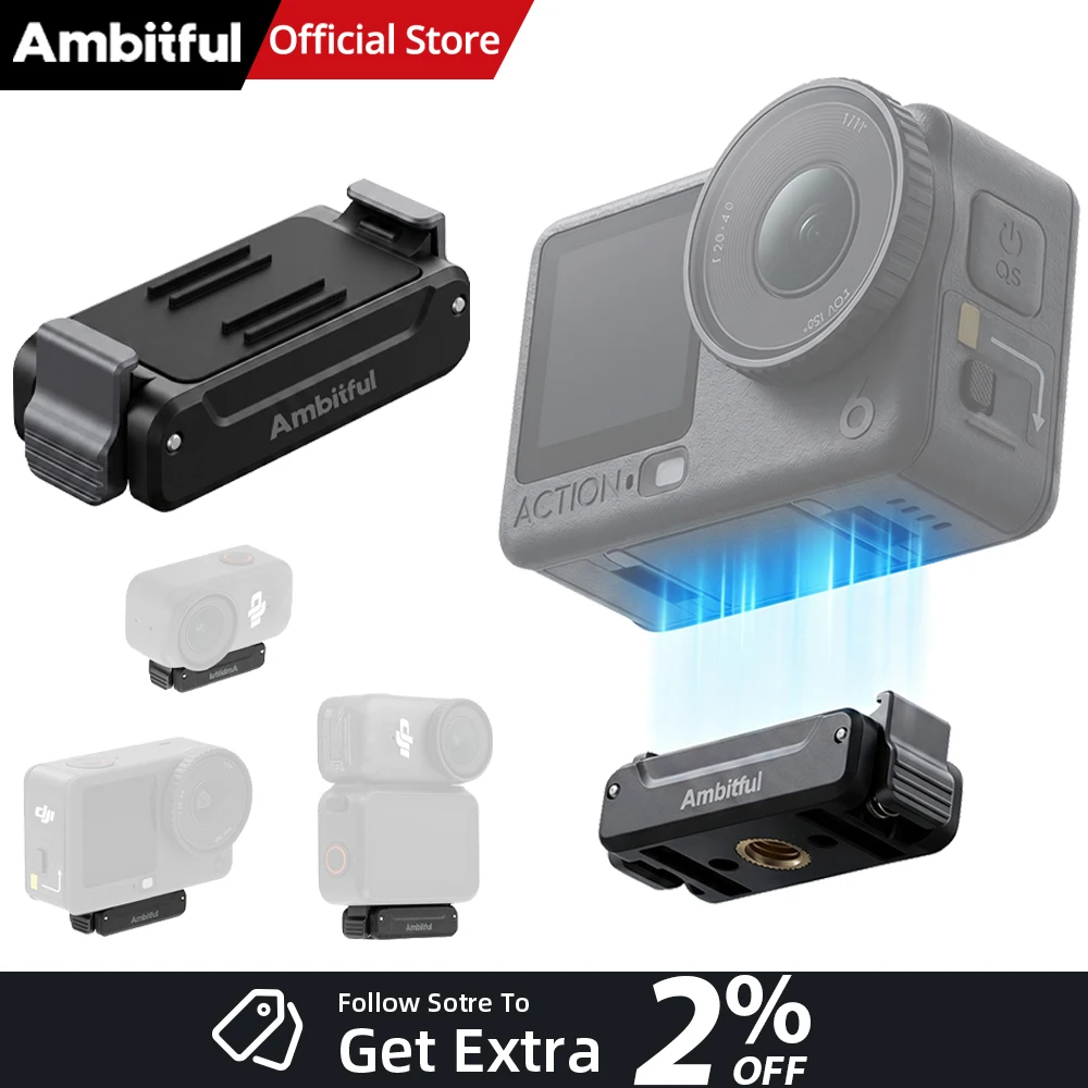 Adaptateur magnétique à dégagement rapide AMBITFUL, base à deux griffes, accessoires pour caméra d'action, compatible DJI ACTION 3/4/5Pro/6/Nano/Osmo 360