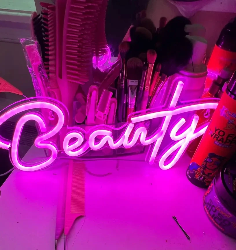 LED Beauty Neon Sign Light Pink Nails Spa Salon Studio Wall Art Decor Sign for Business Stores Logo Barber Shops Office Party