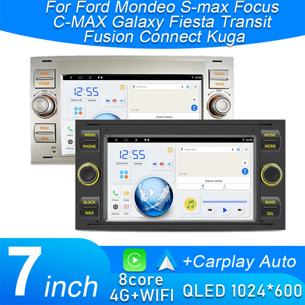 Android15 Car Radio Wifi Navi For Ford Mondeo S-max Focus C-MAX Galaxy Fiesta Transit Fusion Connect Kuga Multimedia GPS BT WIFI