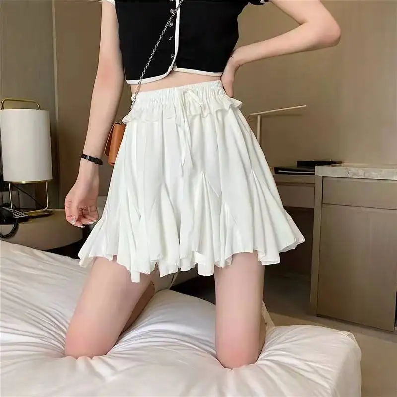 2023 Summer Fashion Casual High Waist Lace Up Covering Belly Irregular Ruffle Edge Unique Age Reducing Poached A-line Short Skir