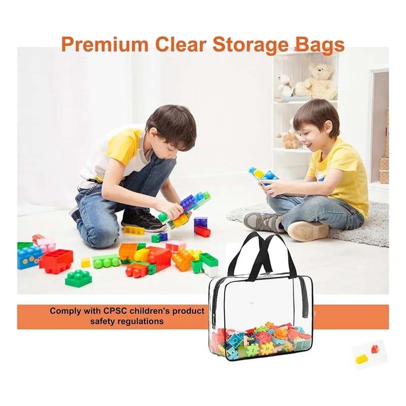 ABFN-6 Packs Toy Storage Bags,Reusable Clear Storage Bags With Front Pocket,Waterproof Toy Organizer Bags