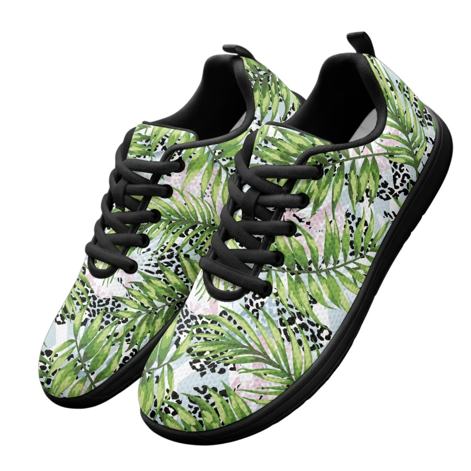 PENSTROLL Tropical Leaves Leopard Breathable Mens Wide Sneakers Barefoot Shoes for Indoor Lightweight Athletic Shoes