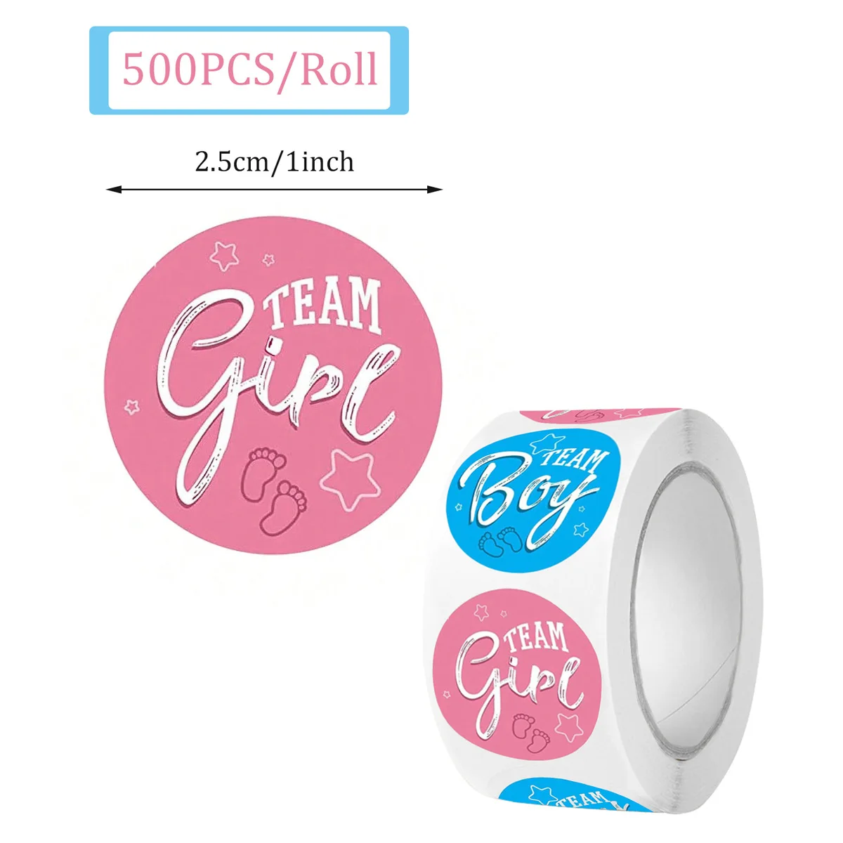 50-500pcs Per Roll Team Boy Team Girl Gender Reveal Pink Blue Round Stickers Baby Shower Stickers Personalized Party Stickers