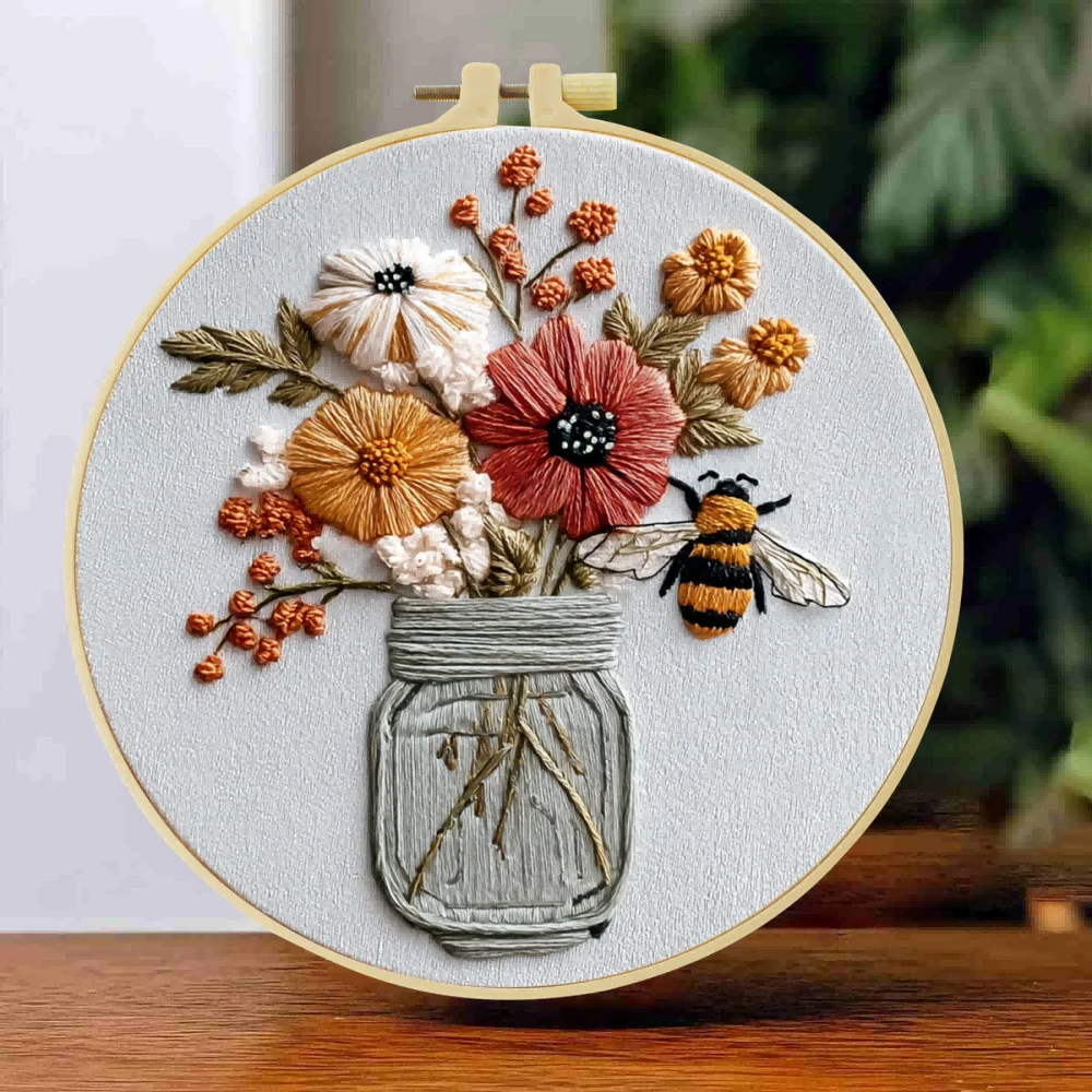 1pc 20X20CM/15X15CM  Embroidery Starter Kit DIY kit cross stitch Sewing Art-Flowers in a vase