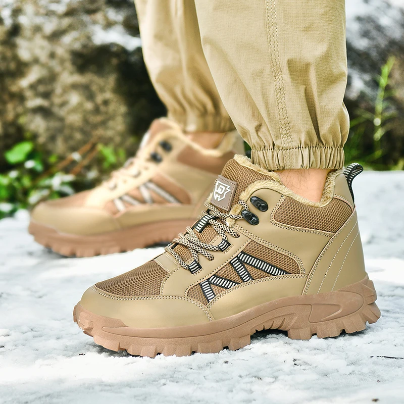 أحذية شتوية عالية الجودة معزولة وسميكة للثلج الدافئ، أحذية عمل خارجية مضادة للانزلاق ومقاومة للاهتراء، أحذية أمان، أحذية قطنية