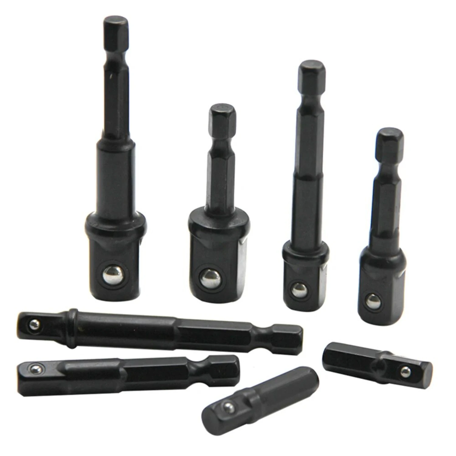 8pc  Screw Black 1/2 Hexagonal Handle Adapter 3/8 Square  1/4 Extension Rod Tool Sleeve Accessory Set