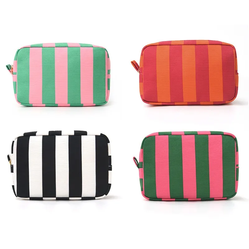 Feihong cross-border striped cosmetic bag corduroy large-capacity portable toilet bag travel fashion high-value storage bag
