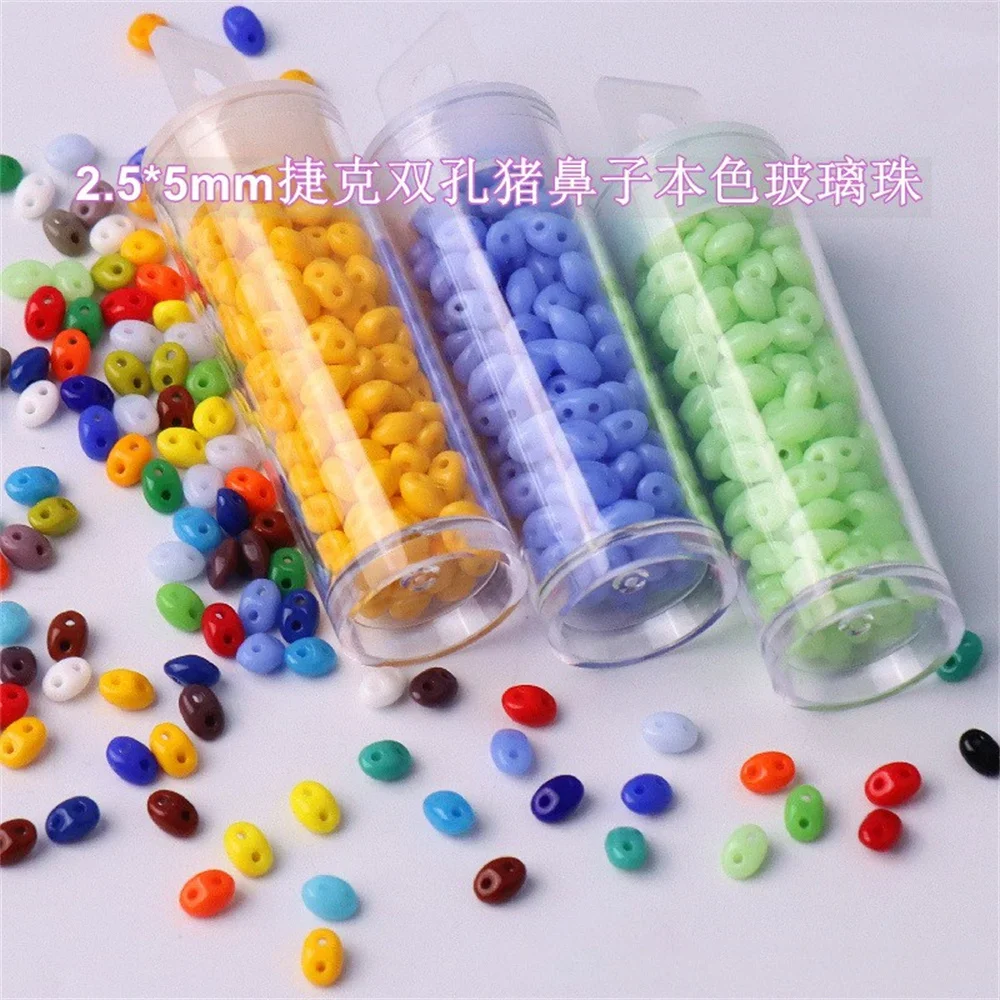 Double-Hole Glass Beads for Jewelry Making, Colored Oval Glass Beads, Handmade Accessories, Necklace and Bracelet, 10 g/lot