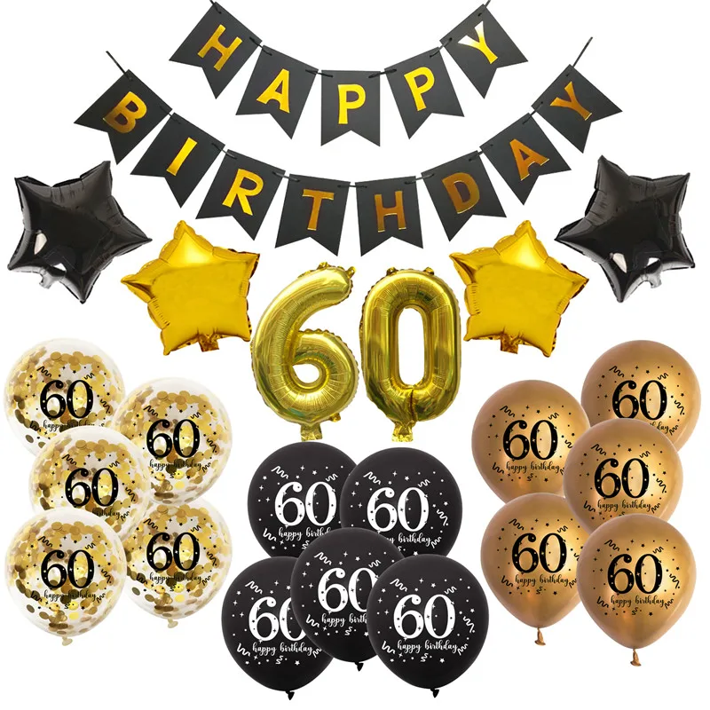 1set 30. 40. 50. 60. Papier Banner Latex Ballon Alles Gute Zum Geburtstag DIY Erwachsene Geburtstag Home Party Hintergrund Dekoration liefert – Detail 5
