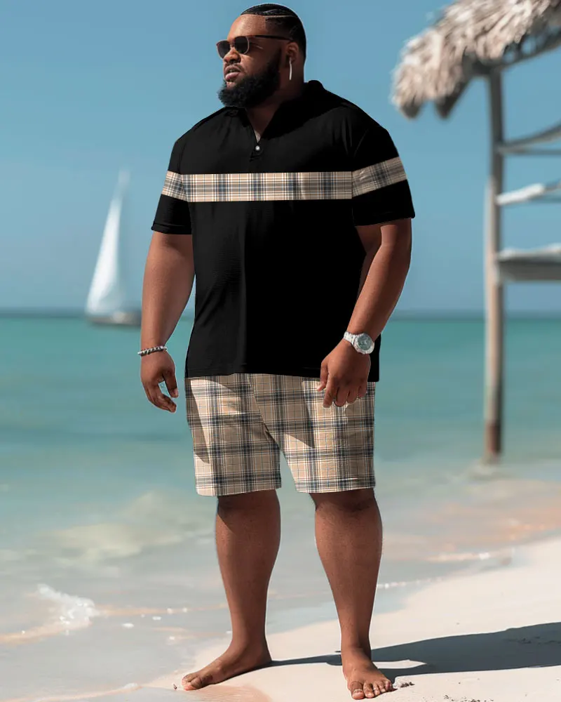 Biggmans Polo T-Shirt Plus Size Set L-9Xl for Summer Beach Clothing Oversize Hawaii Suit Hawaiian Print Shorts 5XL 6XL 7XL 8XL