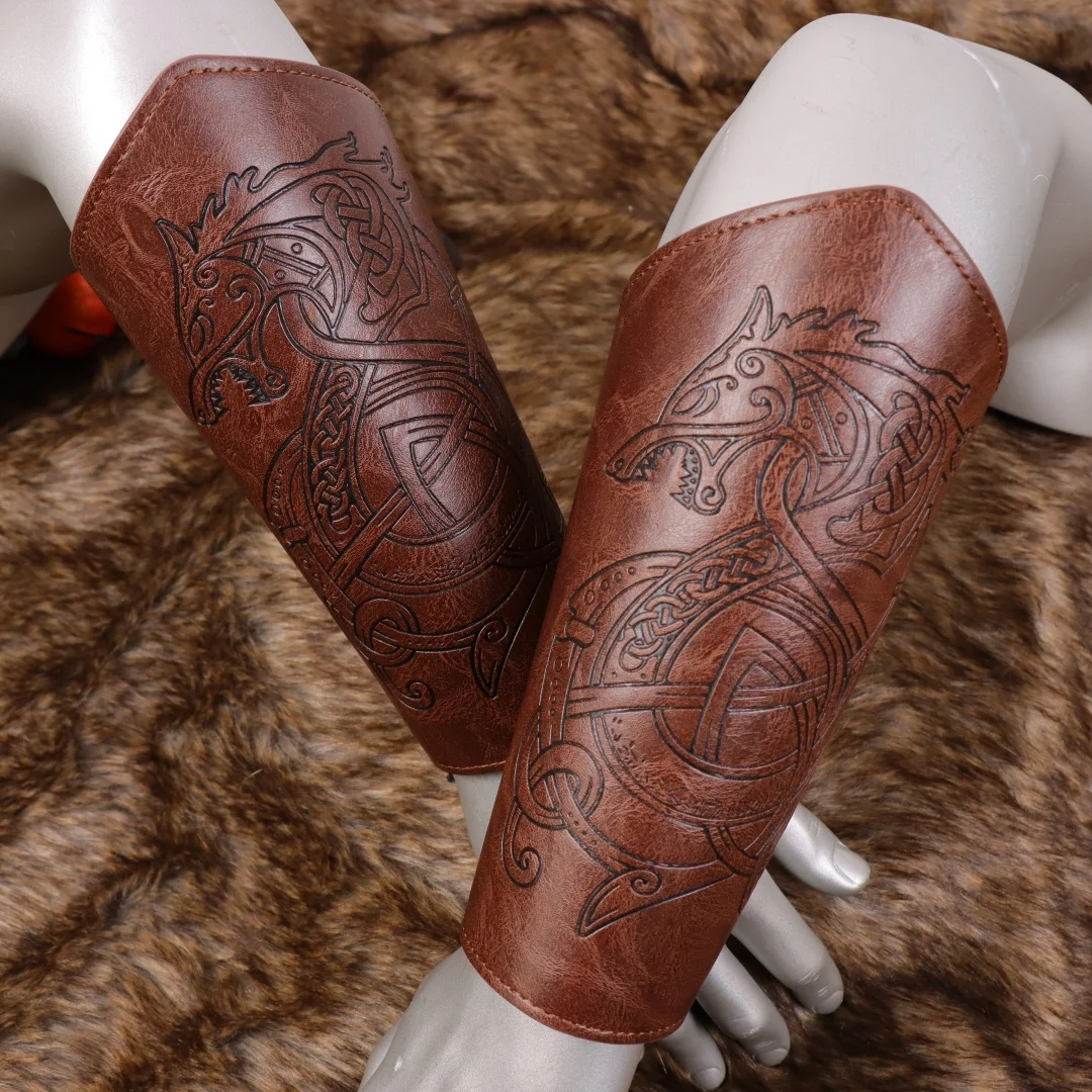 Wikinger-Armschienen, mittelalterliche Leder-Armrüstung, Manschette, Leder-Stulpe, Armband, Punk-Armschützer, Schnallen-Unterarmschiene, Handschuhe für Männer und Frauen – Detail 7