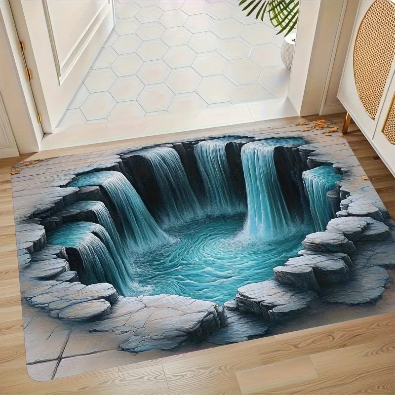 Felpudo antideslizante con ilusión óptica plana 2D, fácil de limpiar, perfecto para puerta delantera, entrada, dormitorio, lavandería, alfombra para puerta del hogar