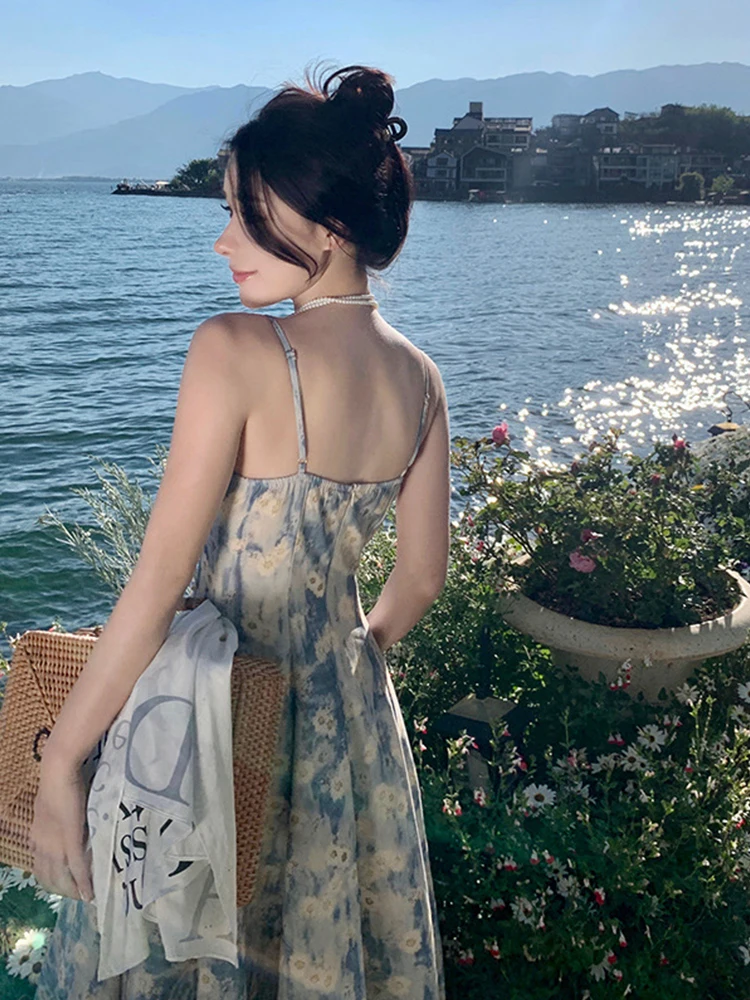 ฤดูร้อนชุดราตรียาวเสื้อผ้าผู้หญิงสวยหวานพิมพ์ Boho เซ็กซี่ Slim Midi Party Prom วันหยุด Robe Femme Mujer Vestido