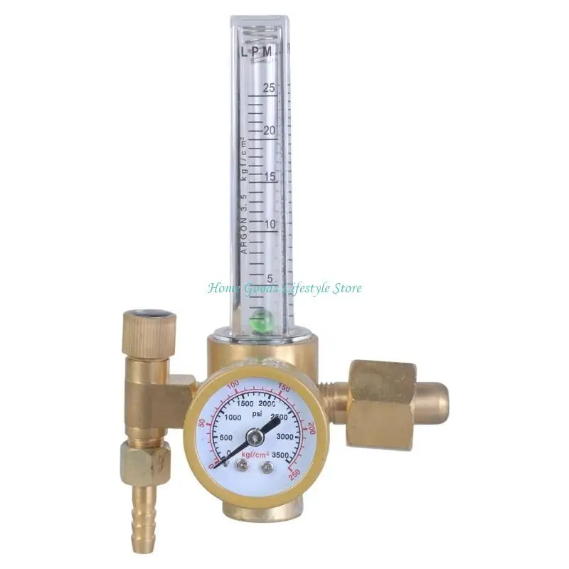 E74E Argon Pressure Reducer Regulator Gas Flowmeter 8 Male Thread with Two Scales for TIG Argon Welding Full Copper