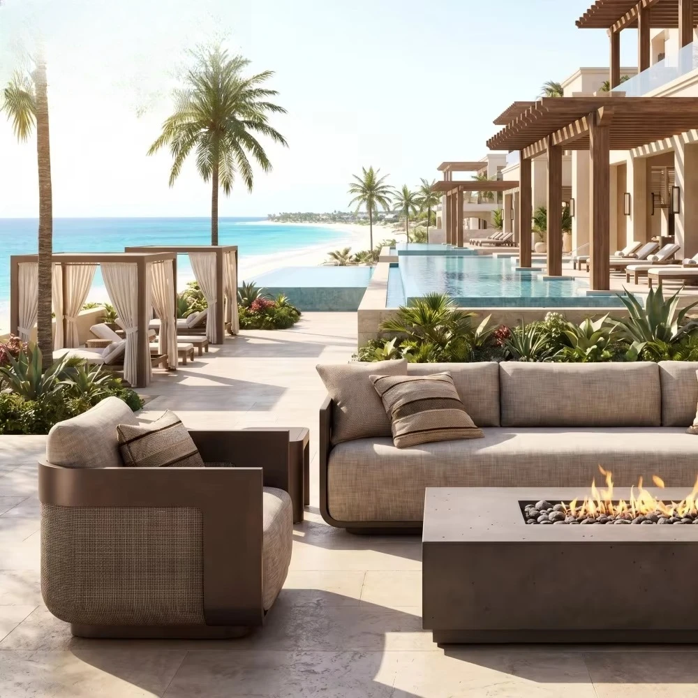Modern Luxury Outdoor Aluminum Furniture Set, Patio Terrace Sofa, Garden Lounge Chair, 5 Piece Set