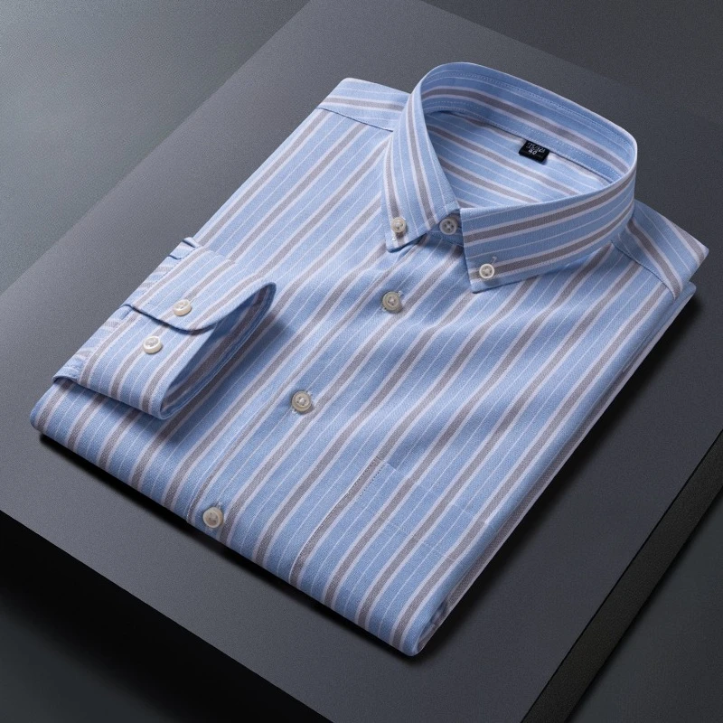 New in shirt 100%cotton oxford long sleeve shirts for men casual plaid tops slim fit soft designer striped clothes