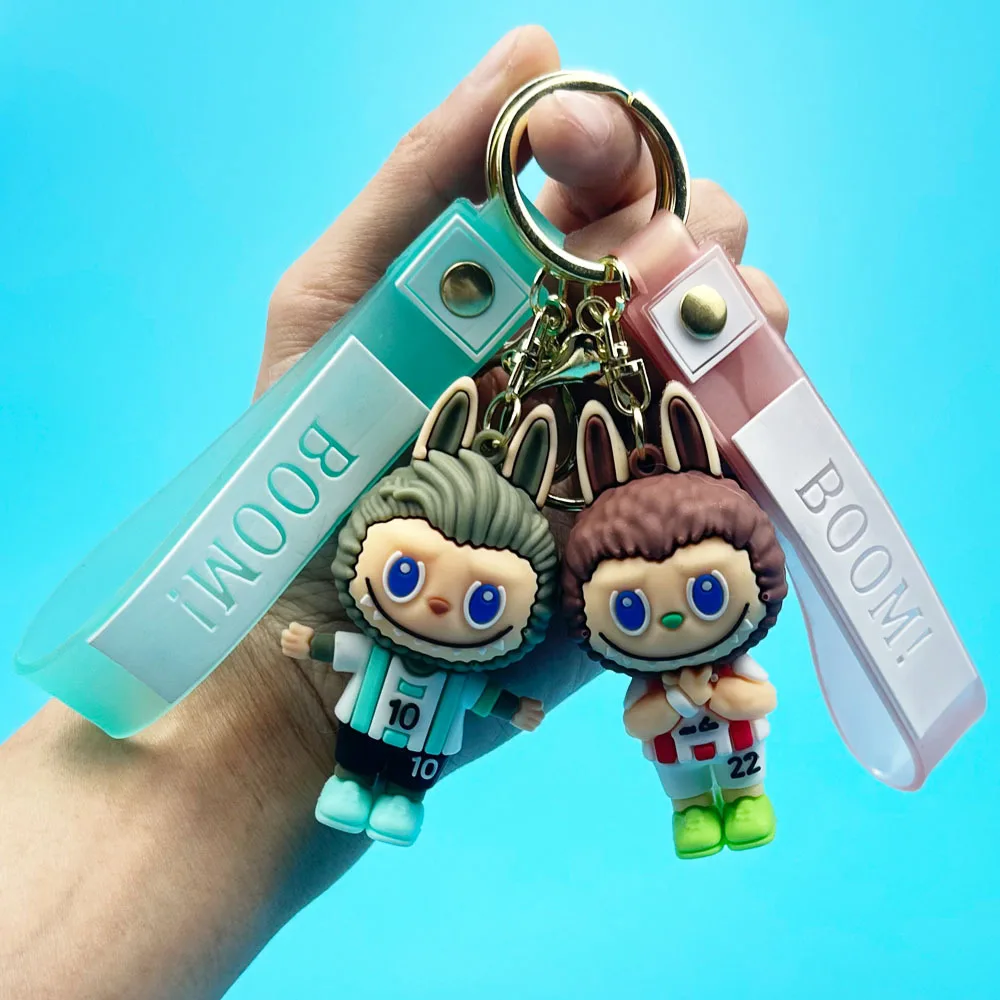 MINISO New Cute Cartoon Labubu Little Sheep Football Set Doll Keychain Couple Backpack Pendant Toy Small Gift Car Key Decoration