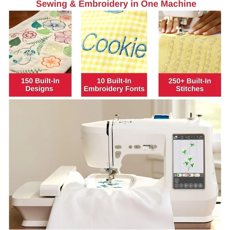 Sewing & Embroidery Machine with Accessory Kit | 250 Built-in Stitches, 150 Embroidery Designs & 10 Fonts, 7